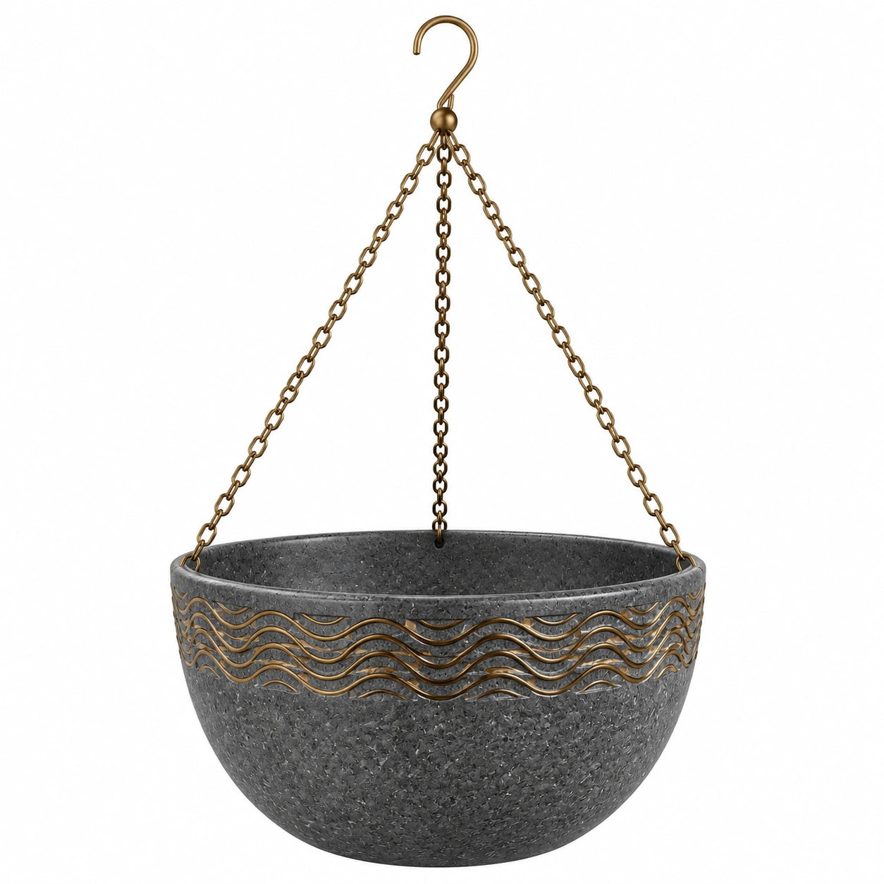 Hängeblumentopf 30 cm Kunststoff Grau Bronze mit Metallketten für Balkon und Garten