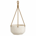 Hängeblumentopf 16 cm Keramik Creme mit Seil im Flechtstil