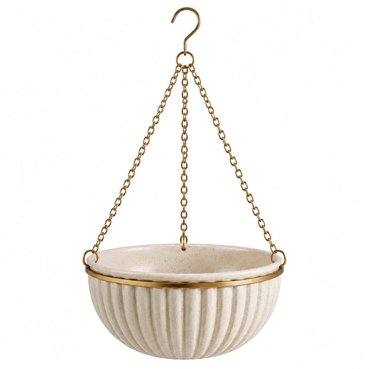 Hängepflanztopf 25 cm Keramik Creme Gold für Pflanzen im geriffelten Stil