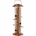 Vogelfutterspender 18 x 45 cm aus Metall und transparentem Kunststoff in Kupferfarben - hängend für Wildvögel