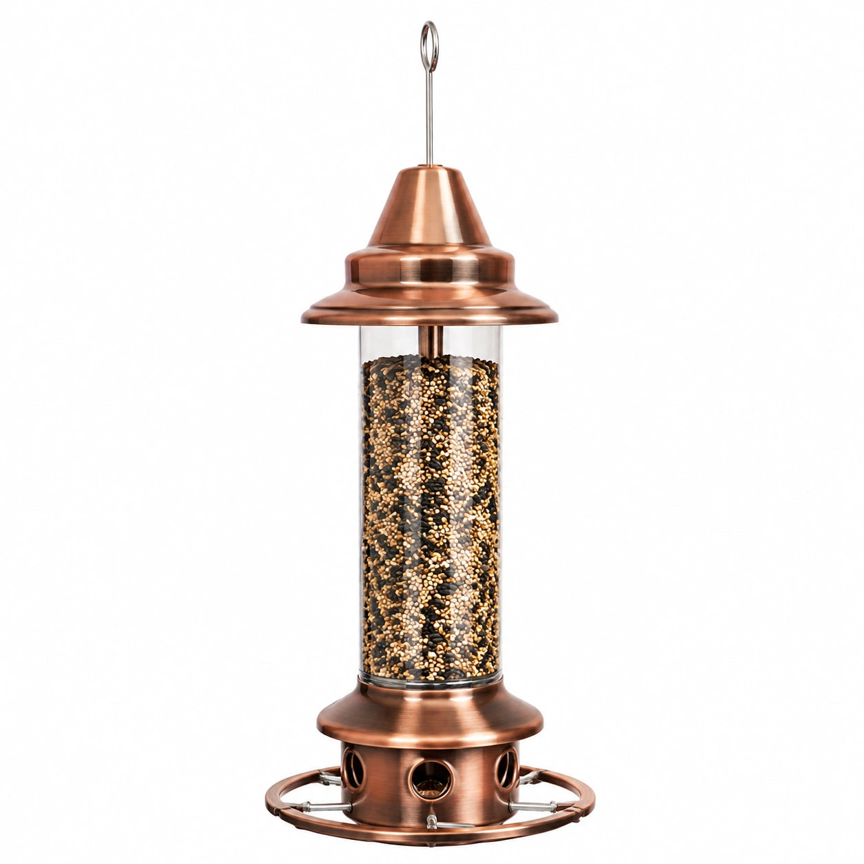 Vogelfutterspender 18 cm x 37 cm aus Metall und Kunststoff kupferfarben zum Aufhängen