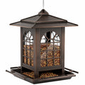 Vogelfutterhaus 30 x 30 x 38 cm aus Metall Bronze zum Aufhängen mit Futterschale