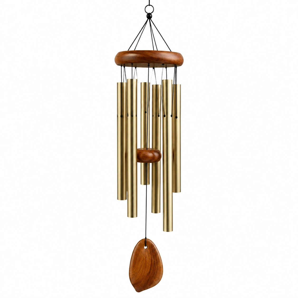 Windspiel 90 cm aus Messing und Holz Goldbraun zum Aufhängen