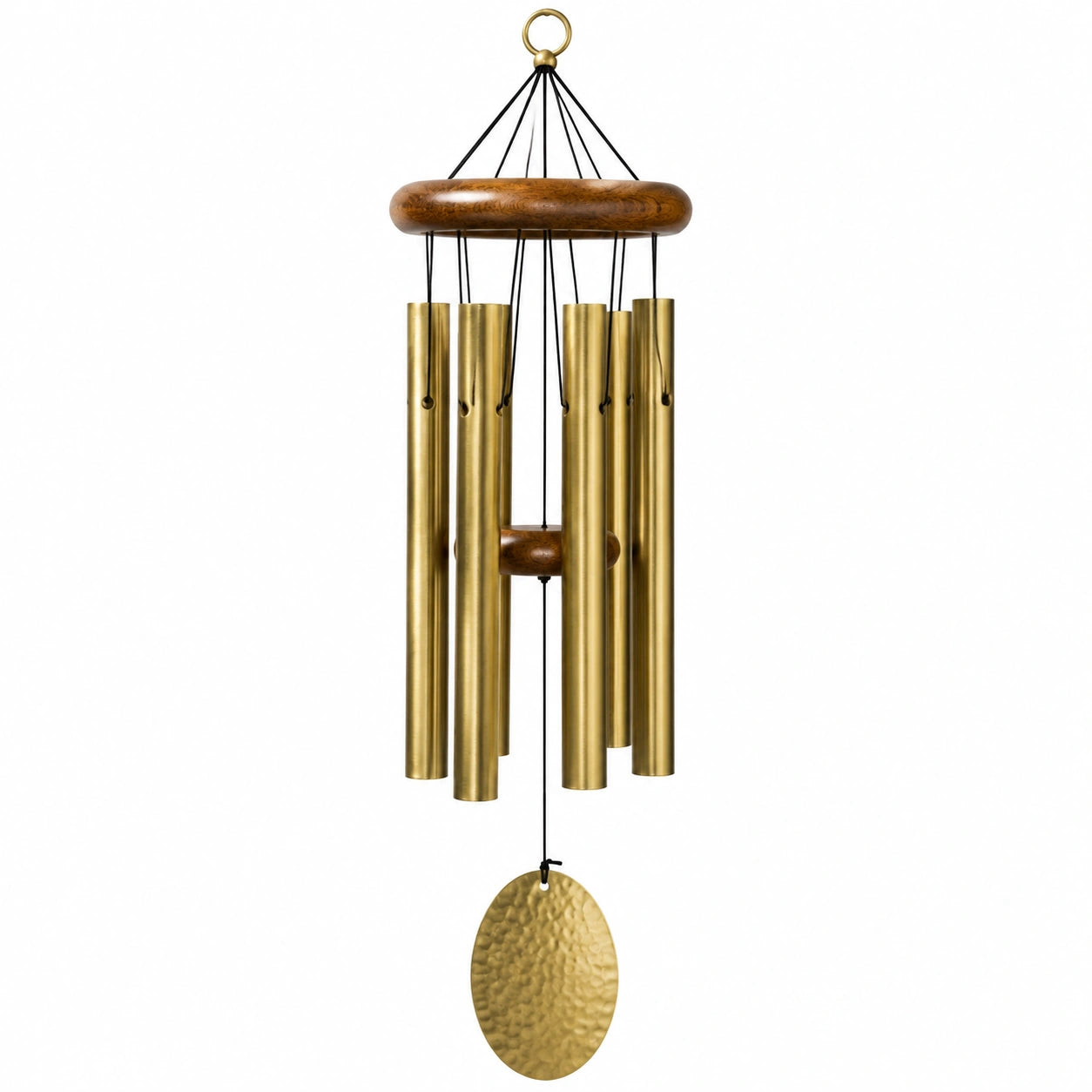Windspiel 90 cm aus Metall und Holz in Gold Braun - hängende Gartendekoration