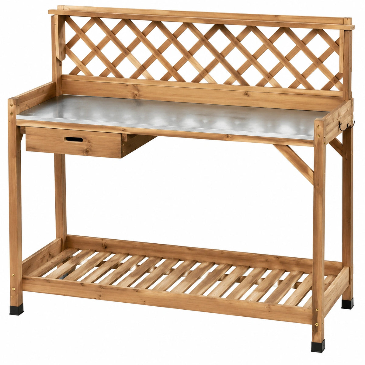 Gartenarbeitstisch 120 x 60 x 150 cm Holz Natur mit verzinkter Arbeitsfläche und Ablage