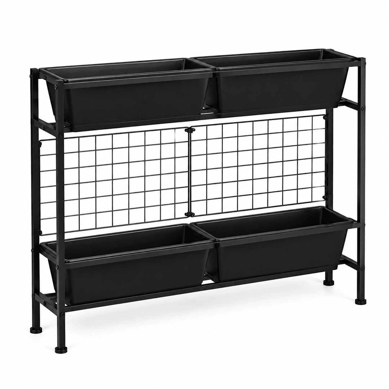 Hochbeet 100 x 30 x 100 cm aus Stahl und Kunststoff Schwarz mit Rankgitter für Balkon