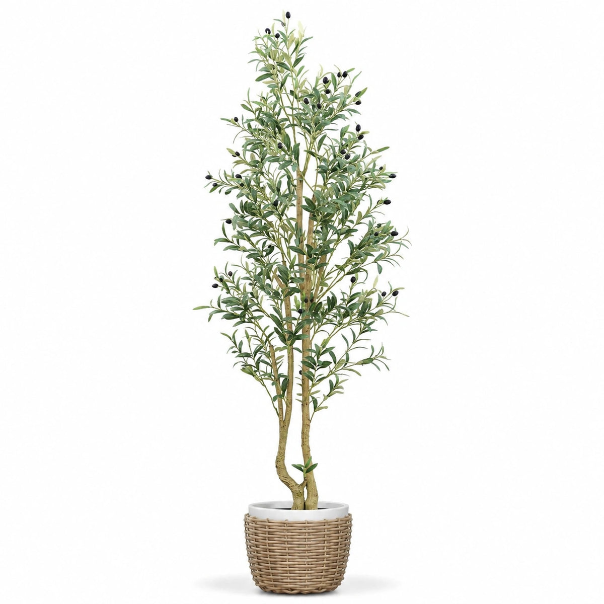 Kunstpflanze Olivenbaum 180 cm Kunststoff Grün mit geflochtenem Topf