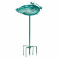 Vogelbad 35 cm Metall Türkis mit Erdspieß und Vogelmotiv