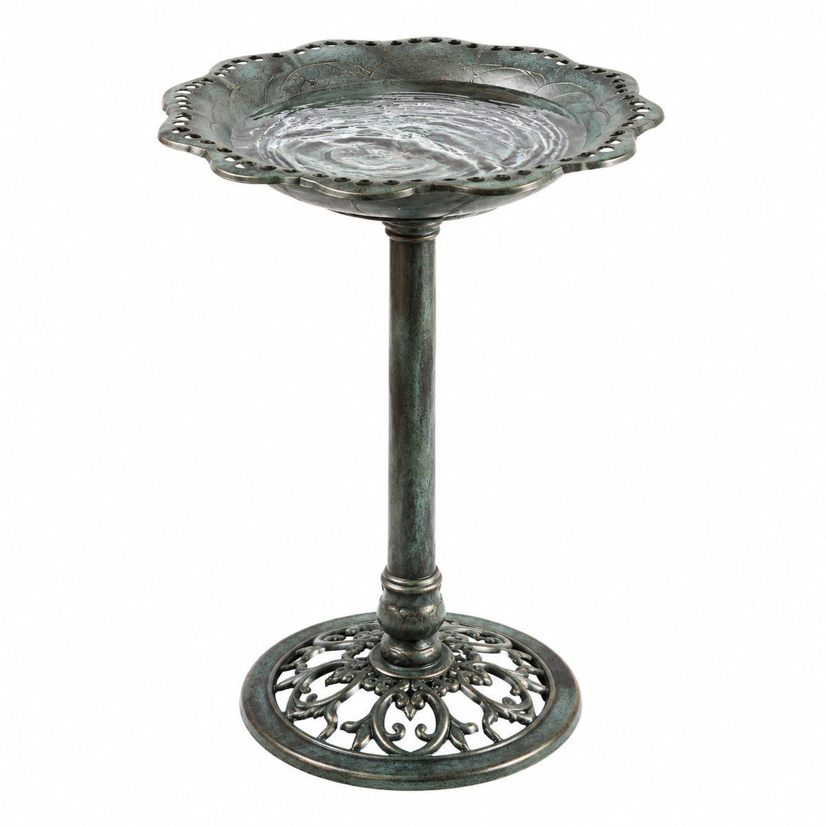 Vogelbad Ø 46 cm Metall Grün für Garten mit Standfuß