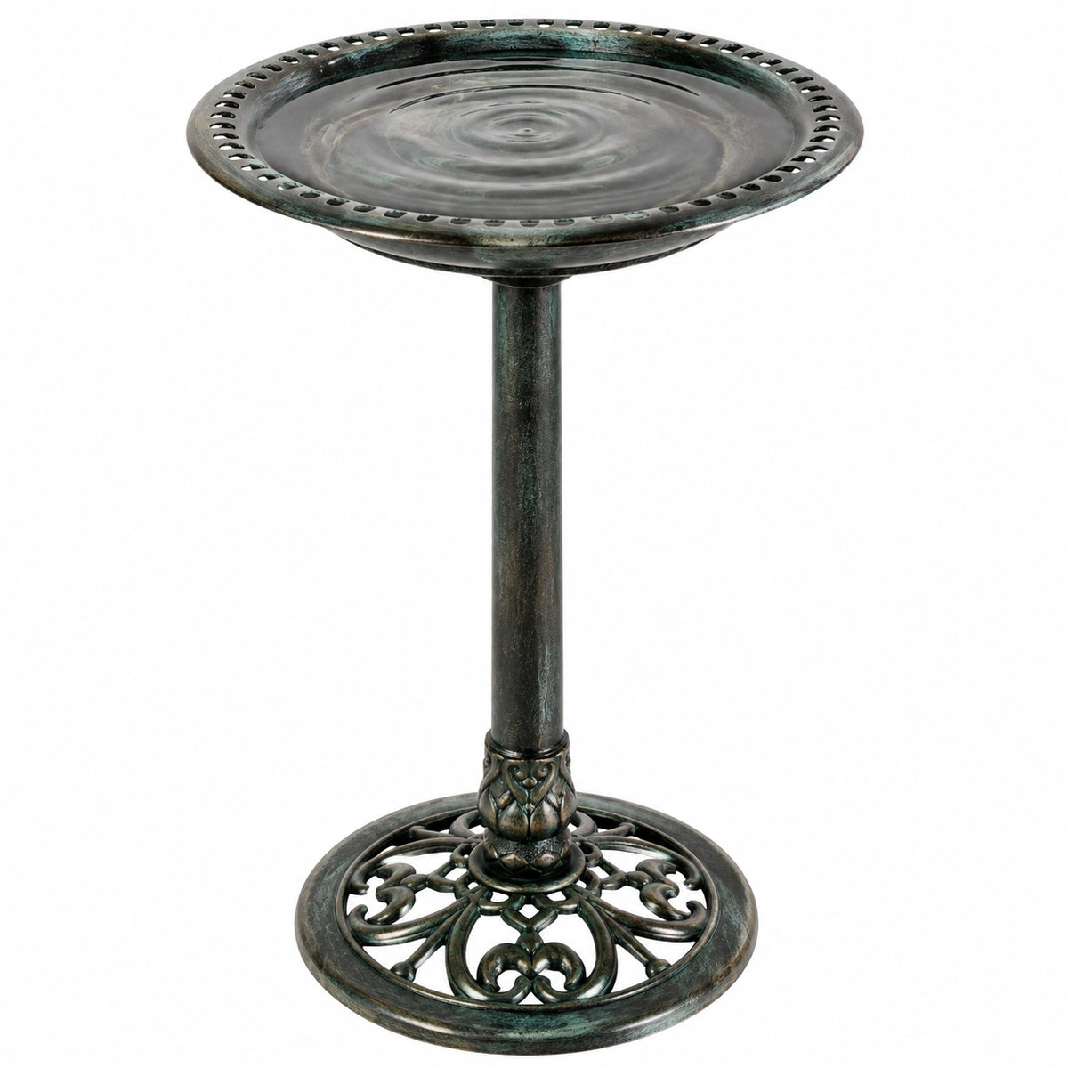 Vogelbad Ø 50 cm Metall Grün Antik freistehend für Garten